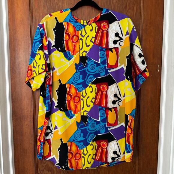 EUC Limited Edition Units Abstract Geometric Colorful Shirt Free Size OS‎ L XL - Picture 1 of 7